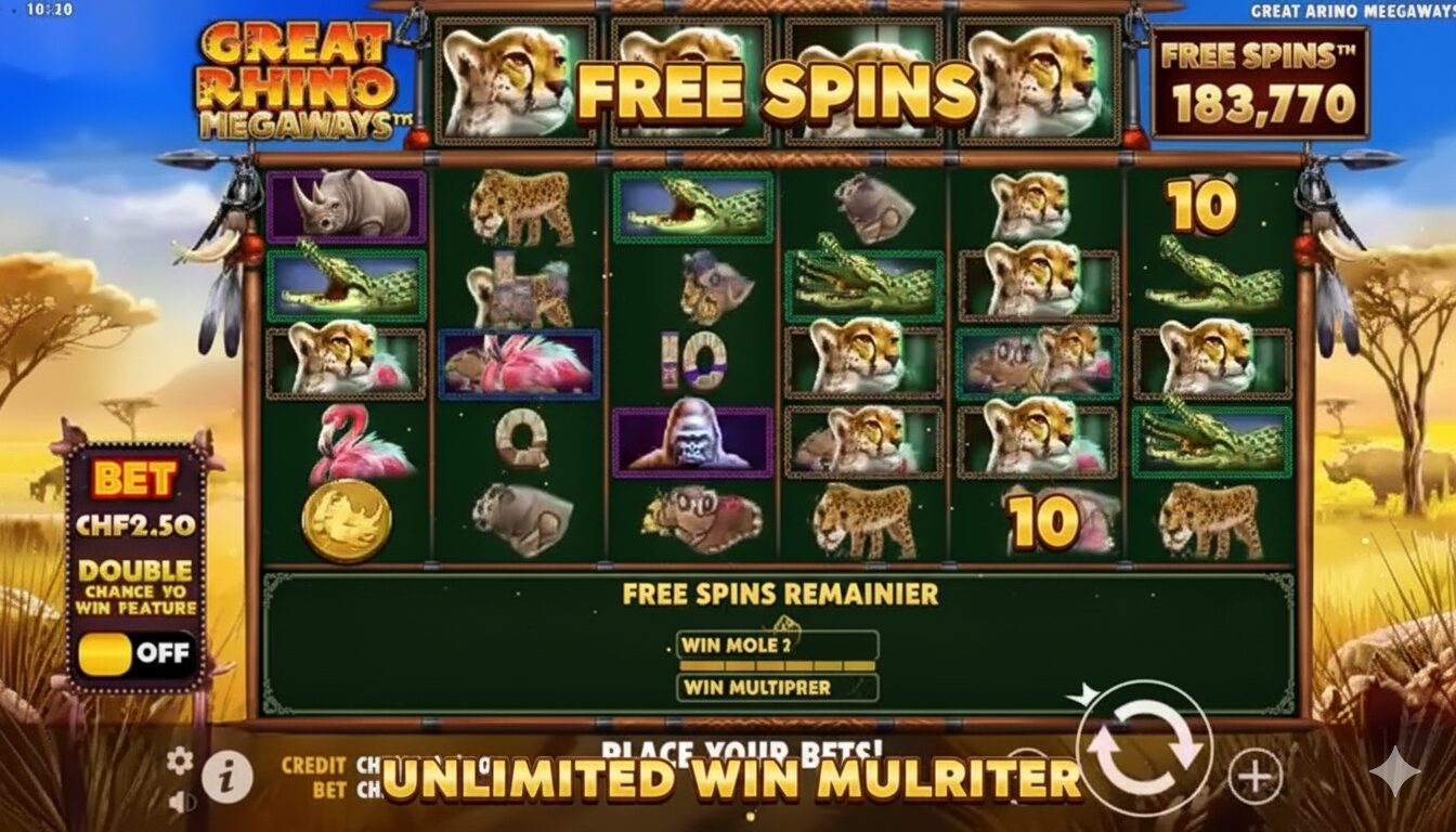 Free Spins Bonus Round in Great Rhino Megaways
