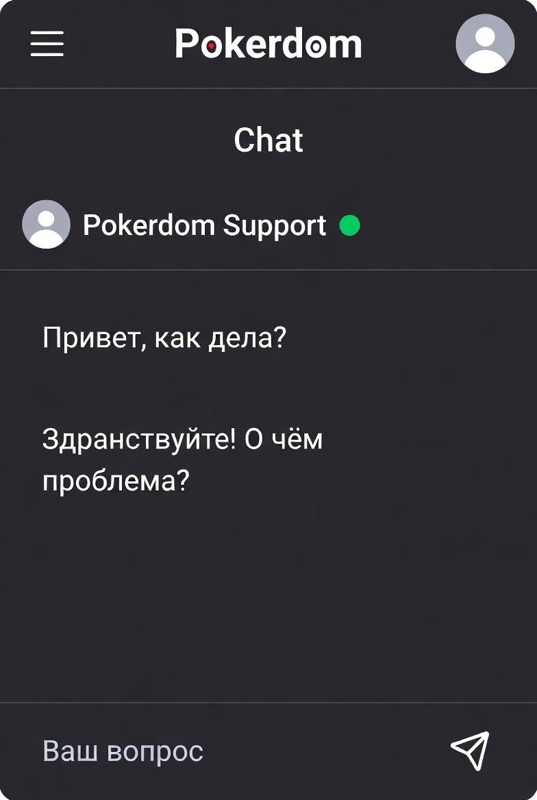Interface of the Pokerdom support online chat