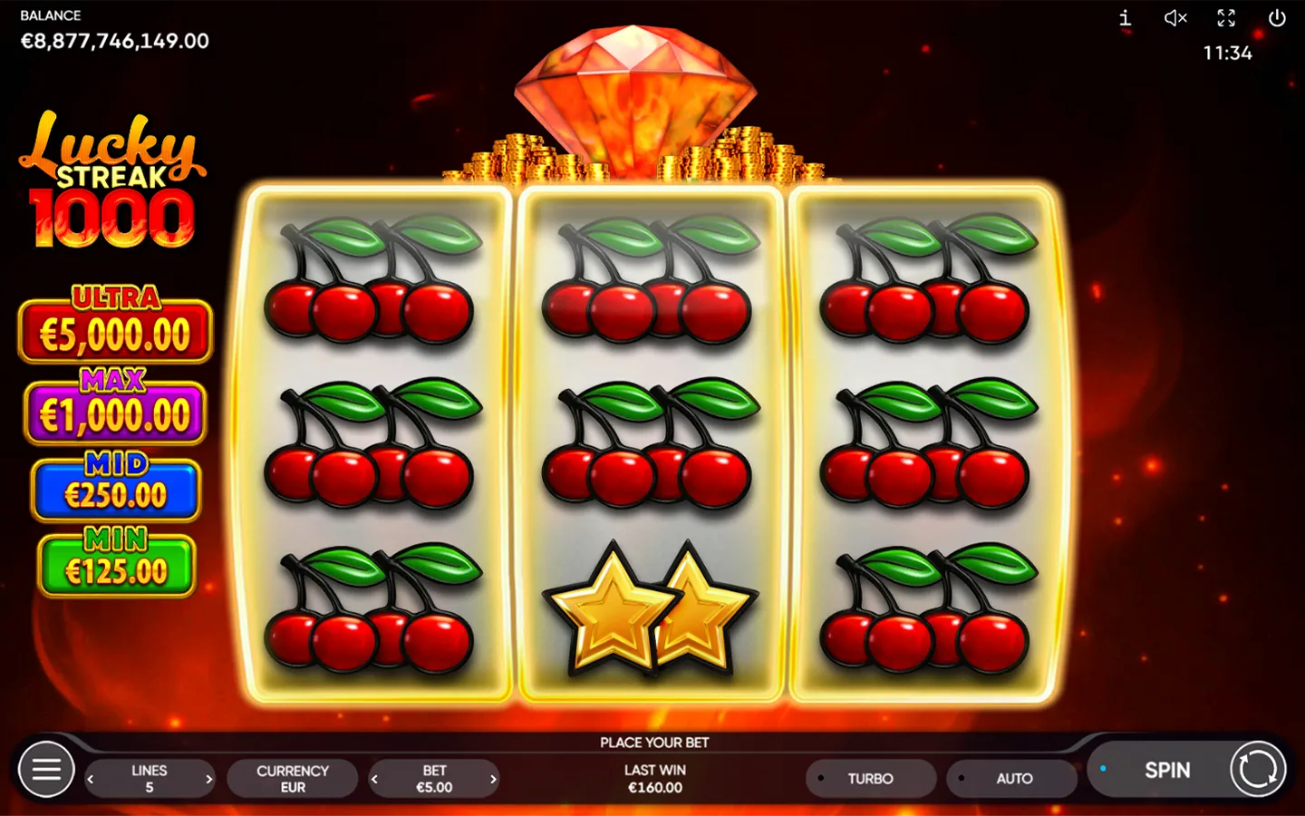 Lucky Streak 1000 слотындағы символдардың төлем кестесі