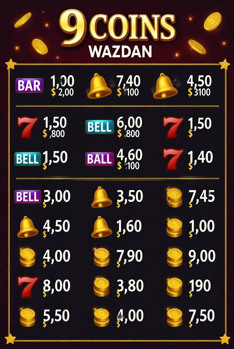 Payout table of symbols in the 9 Coins slot from Wazdan