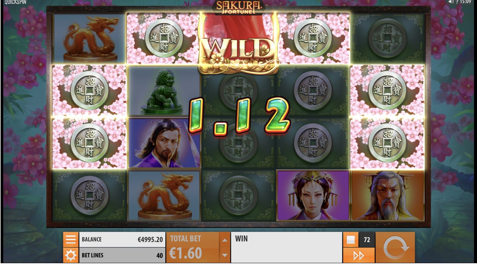 Respin feature with locked Wild symbols in Sakura Fortune on the Pokerdom platform
